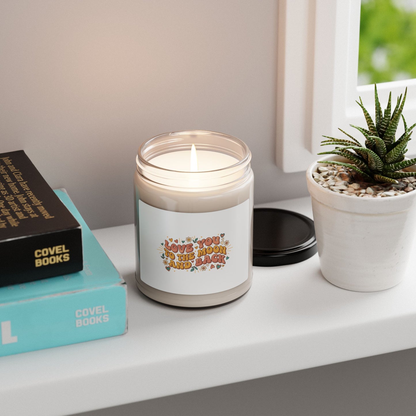 Love You to the Moon Retro Valentine Soy Candle | 70s Bubble Font, Dusty Rose