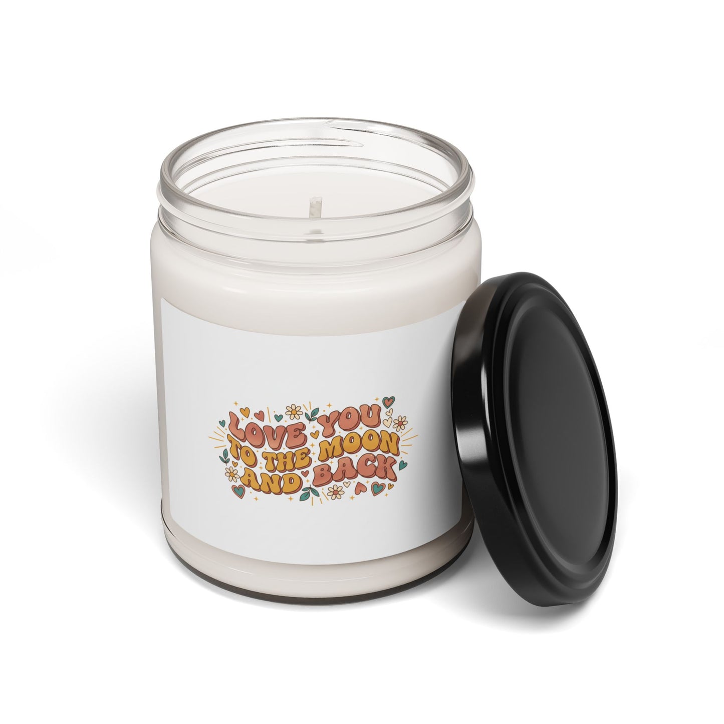 Love You to the Moon Retro Valentine Soy Candle | 70s Bubble Font, Dusty Rose
