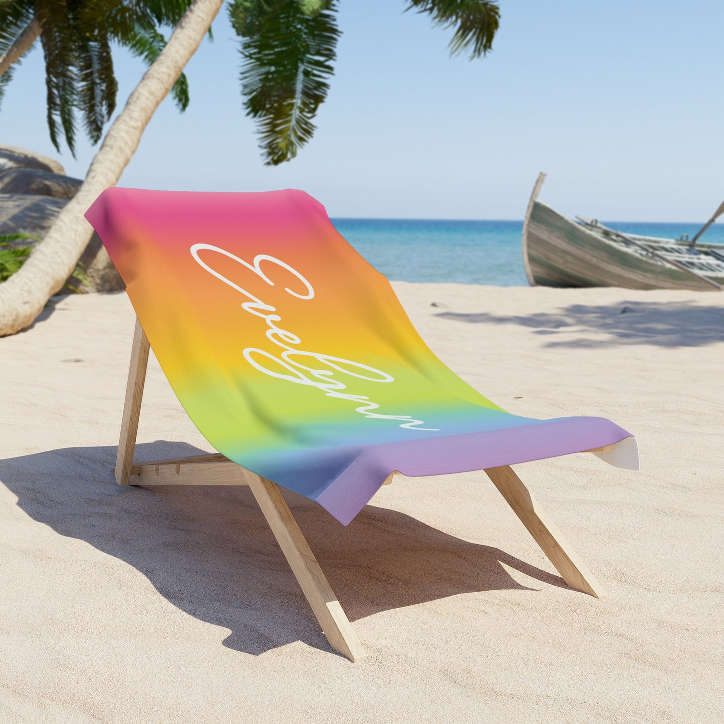 Custom Name Rainbow Beach Towel