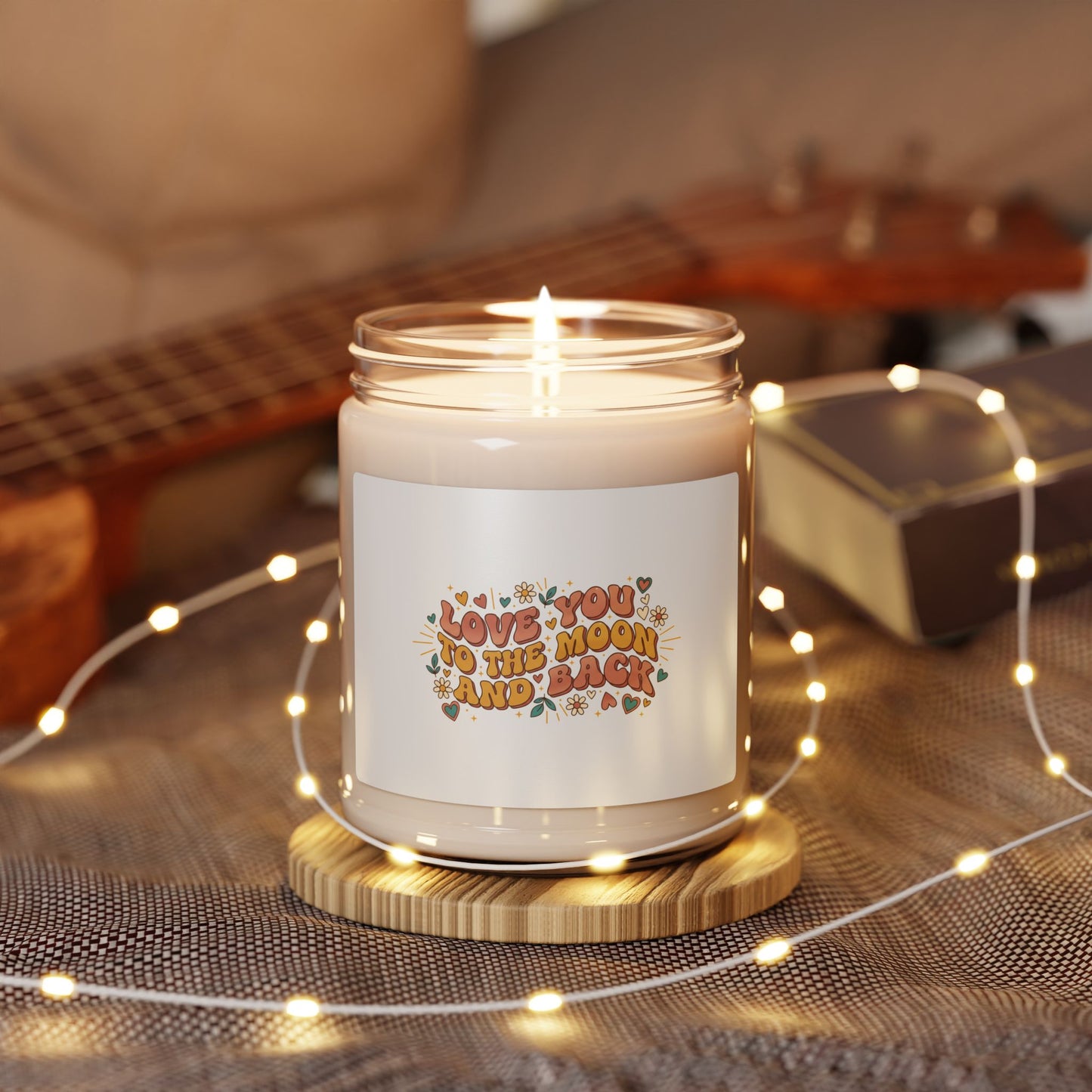 Love You to the Moon Retro Valentine Soy Candle | 70s Bubble Font, Dusty Rose