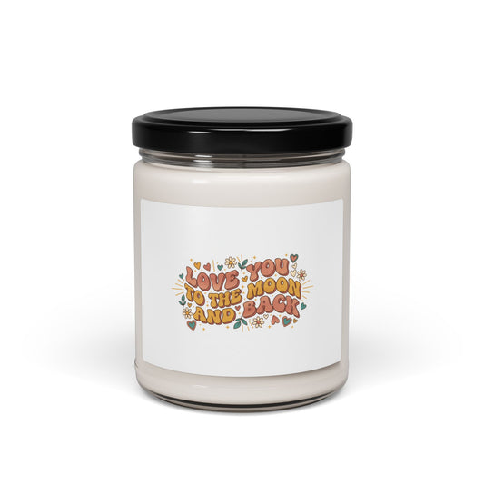 Love You to the Moon Retro Valentine Soy Candle | 70s Bubble Font, Dusty Rose